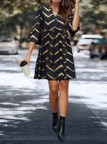 Chiquease Print Smock Dress - Black - View 6