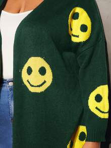 SHEIN CURVE+ Plus Cartoon Pattern Drop Shoulder Duster Cardigan In Fall/Winter - Green - View 4