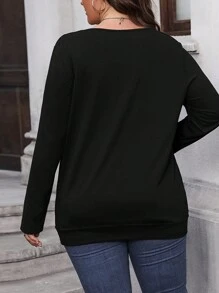 SHEIN LUNE Plus Leopard Print Draped Front Tee - Black - View 4