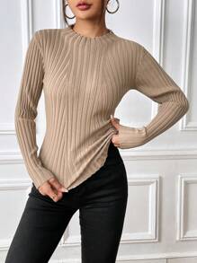 Chiquease Solid Ribbed Knit Sweater - Camel - View 6