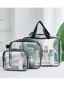 3 件透明方形化妆包套装，旅行必需品化妆包化妆袋护肤包洗漱包收纳袋，旅行必需品邮轮必需品宿舍必需品，婚礼伴娘礼物，妈妈礼物，生日礼物，送给朋友和老师的礼物，家居装饰，浴室客厅卧室装饰，浴室收纳盒，珠宝收纳盒，唇油收纳盒，指甲油收纳盒化妆品收纳盒化妆盒 - 無色 - 查看 3