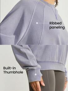 GLOWMODE Washed French Terry Retro Pullover With Thumbhole Crew Neck - Purple - View 3