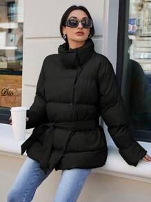 EURMUSE 素色腰帶按扣前麵包服