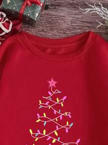 SHEIN EZwear Christmas Print Thermal Lined Sweatshirt - Red - View 4