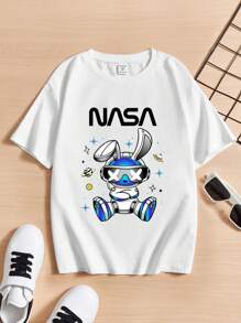 Chicos Camiseta con estampado de dibujos animados y letra - Blanco - Ver 1