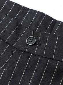 Manfinity Mode 男士細條紋印花單排釦西裝外套&西裝褲 - 黑色 - 查看 4