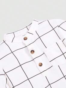 SHEIN 男嬰格紋印花半排扣襯衫和褲子