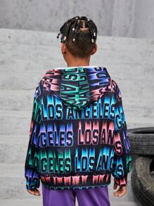 Tween Boy Letter Graphic Drop Shoulder Hooded Sweatshirt Without Tee - Black - View 2