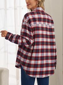 EMERY ROSE Plaid Print Drop Shoulder Shirt - Multicolor - View 2