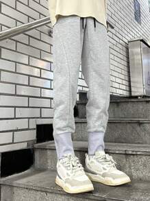 Claim Dot Nam Chất rắn Eo dây rút Quần thể thao - Xám - Xem 6