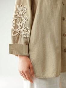 Anewsta Camisa con inserción de encaje guipur de hombros caídos - Caqui - Ver 7