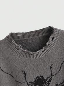 ROMWE Fairycore Plus Skull Pattern Distressed Sweater