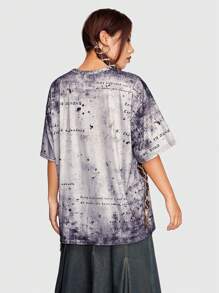 ROMWE Goth Nhuộm buộc In Đầu lâu Áo thun Thả vai - Nhiều màu - Xem 5