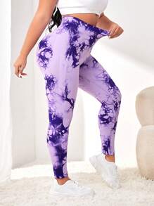 Easithlete Hơn Nhuộm buộc Kiểm soát bụng Quần Xà cạp thể thao - Màu tím - Xem 6