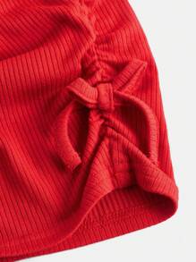 SHEIN Girlism 青少年女孩愛心鏤空側抽繩小高領T恤適用於聖誕 - 紅色 - 查看 4