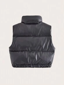 休閒拉鍊純色女士棉服外套 - 黑色 - 查看 2