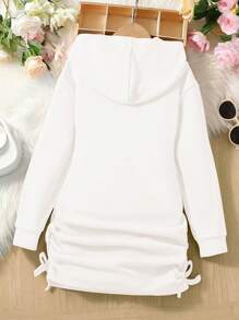 SHEIN Girls Drawstring Side Hooded Tissue - White - View 2