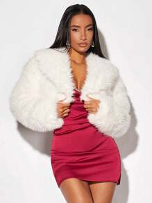 SHEIN BAE Christmas Solid Open Front Fuzzy Coat