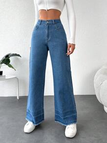 EURMUSE Women's Solid Color Casual Everyday Denim Jeans - Medium Wash - View 1