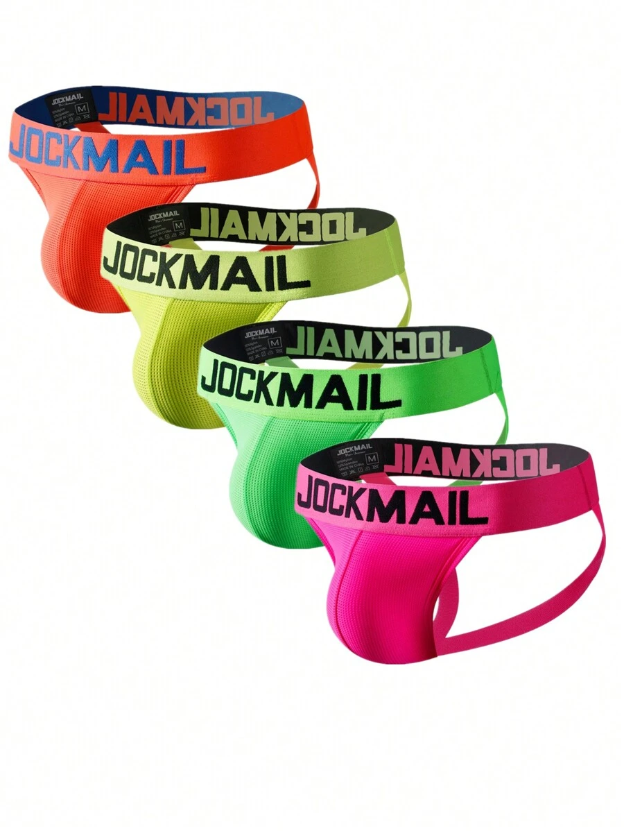 Men 4pcs Letter Tape Jockstrap Sexy Underwear G-Strings - Multicolor - View 1