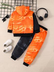 SHEIN Young Girl Tie Dye Cartoon Graphic Hoodie & Sweatpants - Multicolor - View 2