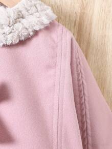 Bebé niña Abrigo capa en contraste de peluche con lazo delantero