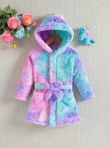 Cô Gái Trẻ Nhuộm buộc Thêu Hoạt hình Thiết kế tai 3D áo có mũ Thắt lưng Áo khoác Teddy - Nhiều màu - Xem 1