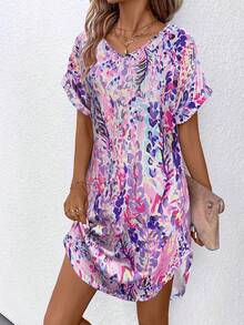 SHEIN LUNE In Toàn bộ tay cánh Đầm - Màu tím - Xem 5