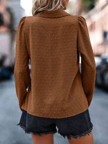 EMERY ROSE Swiss Dot Guipure Lace Insert Blouse - Brown - View 2