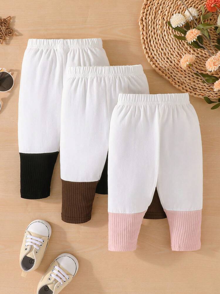 Baby Girl 3pcs Colorblock Ribbed Knit Pants
