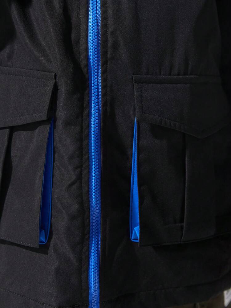 Young Boy Zip Up Flap Pocket Hooded Coat