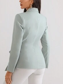 SHEIN Privé Blazer de cuello esmoquin cruzado con nudo lateral - Azul Cadete - Ver 3