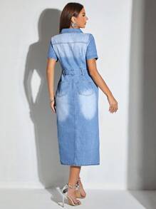 SHEIN BAE Button Front Denim Dress - Light Wash - View 2