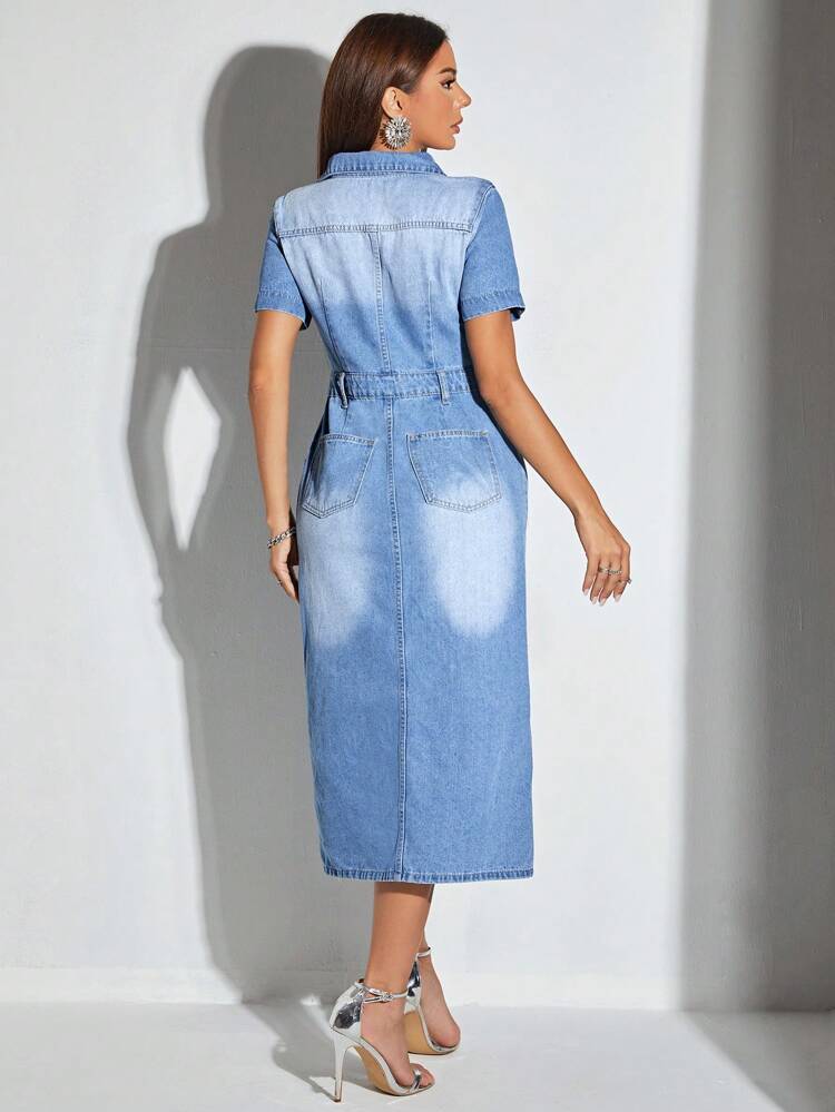 Button Front Denim Dress