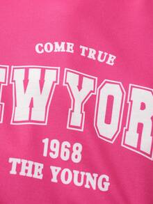 SHEIN 女小童字母圖案運動衫&百褶半身裙 - 玫紅色 - 查看 4