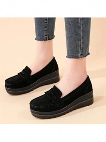 Women's Suede Thick Sole Increased Height Casual Loafers, Fashionable