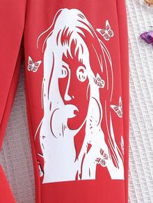SHEIN Young Girl Figure Graphic Pants - Red - View 6