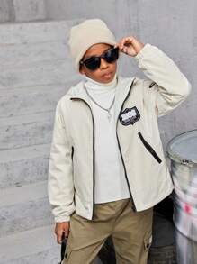 Tween Boy Letter Graphic Zip Up Hooded Padded Coat