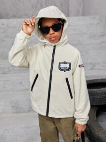 Tween Boy Letter Graphic Zip Up Hooded Padded Coat