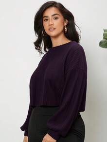 SHEIN Essnce 大碼落肩袖條紋針織T恤 - 紫色 - 查看 4