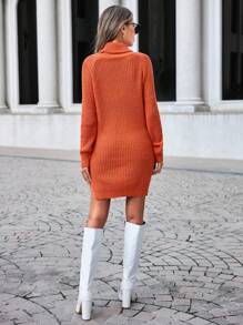 EURMUSE Robe Pull À Col Roulé Manches Raglan Fendu (Sans Ceinture) - Orange - Voir 2
