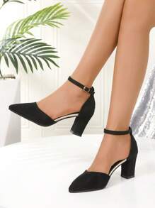 Höst/vinter Damskor med spetsig tå, grov klack och ankelrem, eleganta - Svart - Visa 5