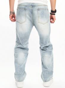 Manfinity 男款寬鬆直筒褲,斜口口袋 - 藍色 - 查看 2