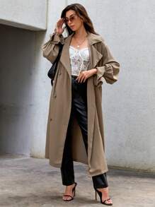 SHEIN Essnce Double Breasted Belted Trench Coat - Coffee Brown - View 1