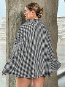 SHEIN Privé Hơn In Houndstooth áo tay cánh Thắt lưng áo - màu đen - Xem 2