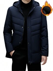 Manfinity Homme Áo khoác nam dáng rộng có mũ trùm đầu, lót nhiệt, đệm, áo khoác bong bóng khi đi chơi, áo khoác mùa đông màu xanh đậm, quà tặng cho bạn bè, chồng, bạn trai - Màu xanh hải quân - Xem 2