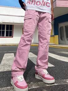 Manfinity EMRG Men Flap Pocket Side Cargo Pants - Pink - View 4