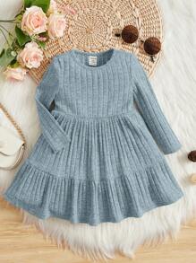 SHEIN Leap Crew Baby Girl Ruffle Hem Dress - Blue - View 1