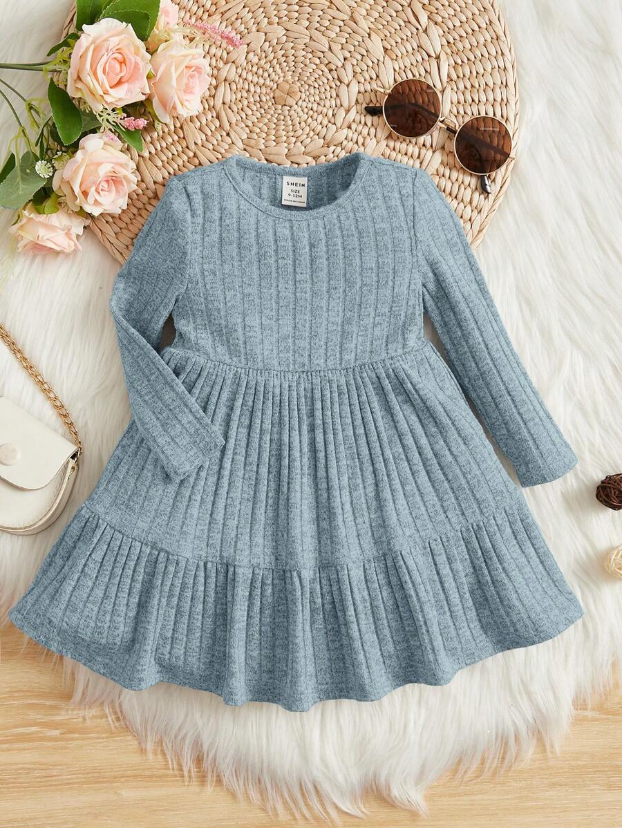 SHEIN Leap Crew Baby Girl Ruffle Hem Dress - Blue - View 1