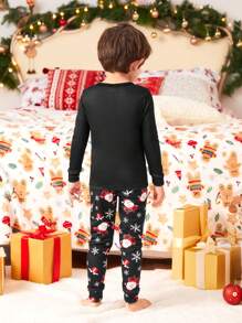 Conjunto De Pijama Ajustado A La Navidad Con Estampado Navideño Para Niño, Atuendo Familiar A Juego Para Mamá E Hijo - Blanco y Negro - Ver 2